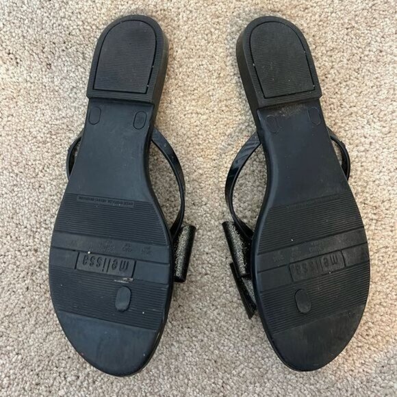 MELISSA Jelly Sandal Black Gold Glitter Bow Size 10 - Picture 11 of 11